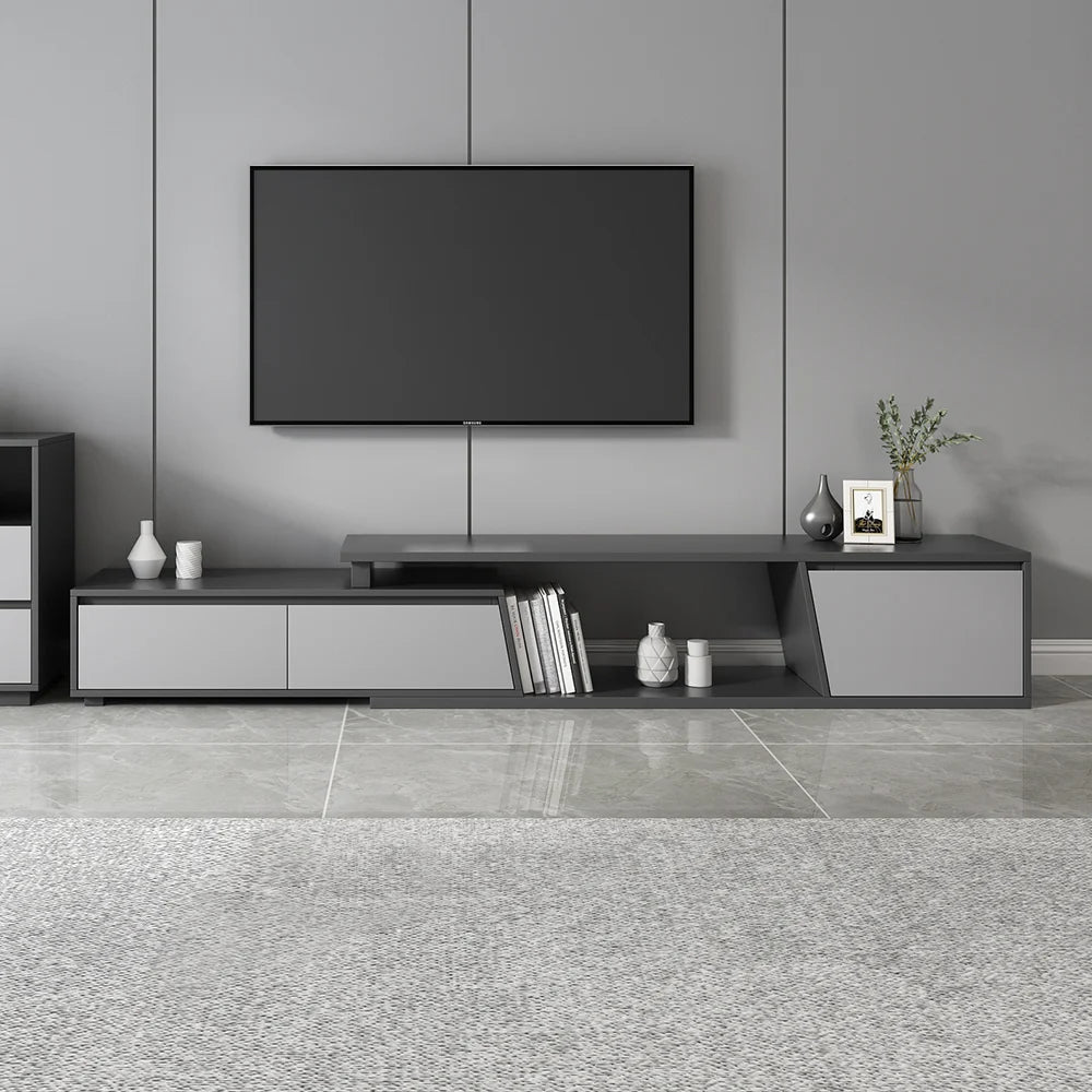 Meuble TV extensible Fero 180-280 cm avec 3 tiroirs Gris