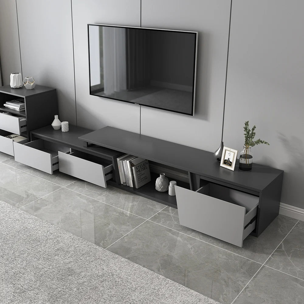 Meuble TV extensible Fero 180-280 cm avec 3 tiroirs Gris