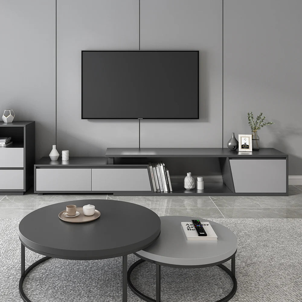 Meuble TV extensible Fero 180-280 cm avec 3 tiroirs Gris