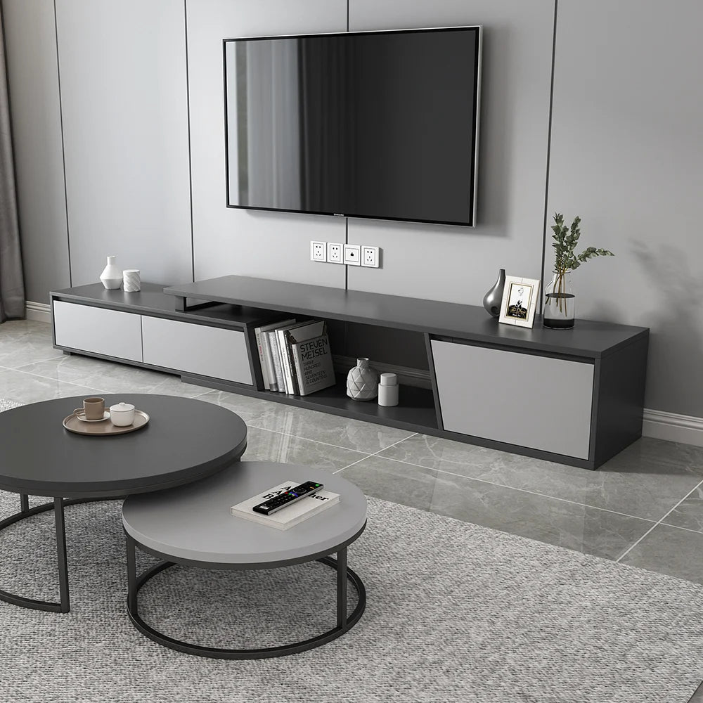 Meuble TV extensible Fero 180-280 cm avec 3 tiroirs Gris