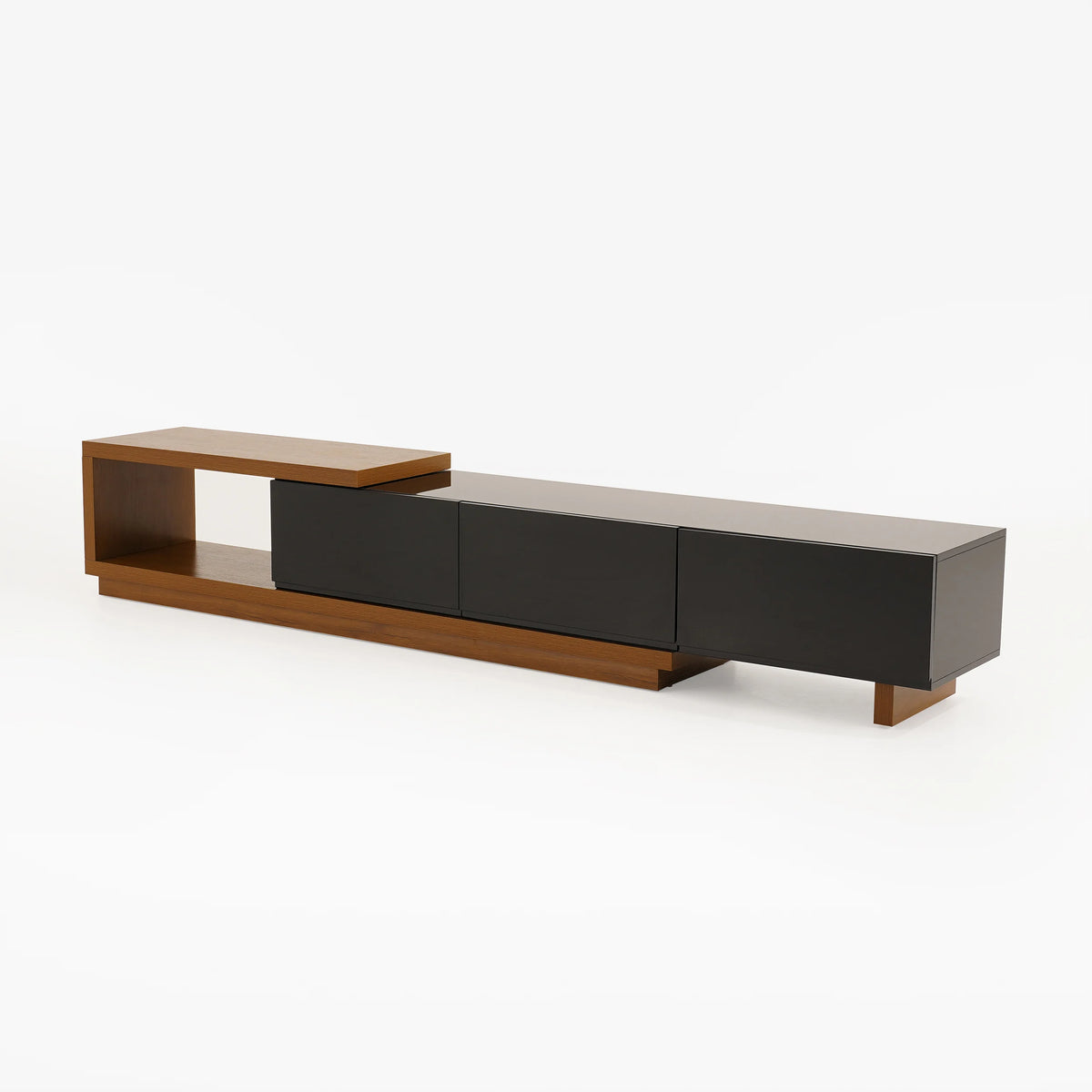 Meuble TV extensible Quoint 180 à 255 cm avec 3 tiroirs Noyer & noir