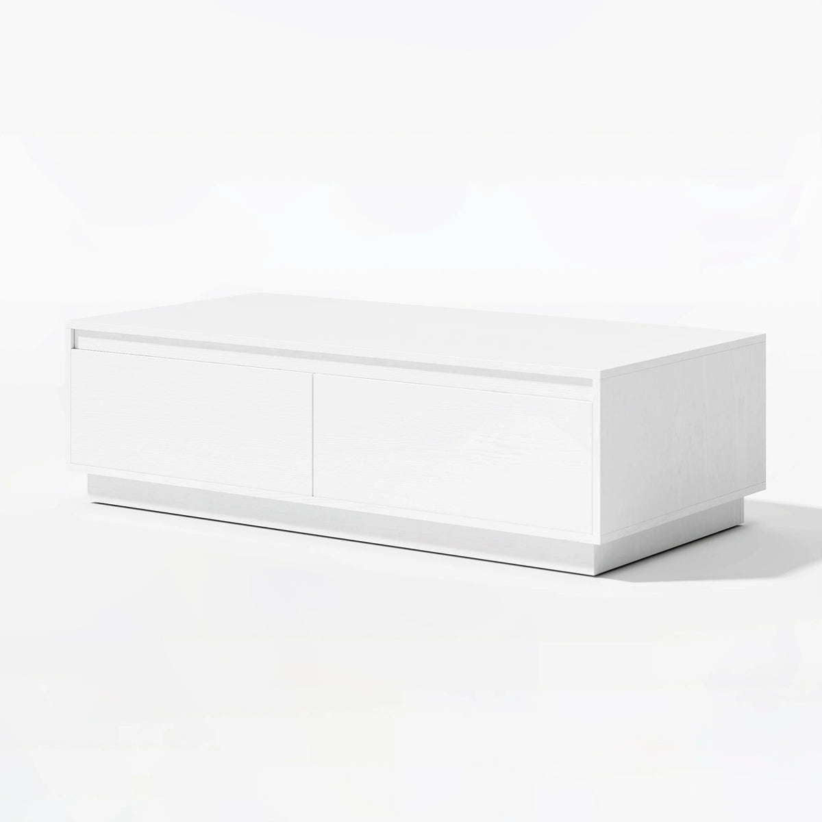 Ensemble meuble TV Fero en bois blanc, meuble TV extensible et table basse rectangulaire