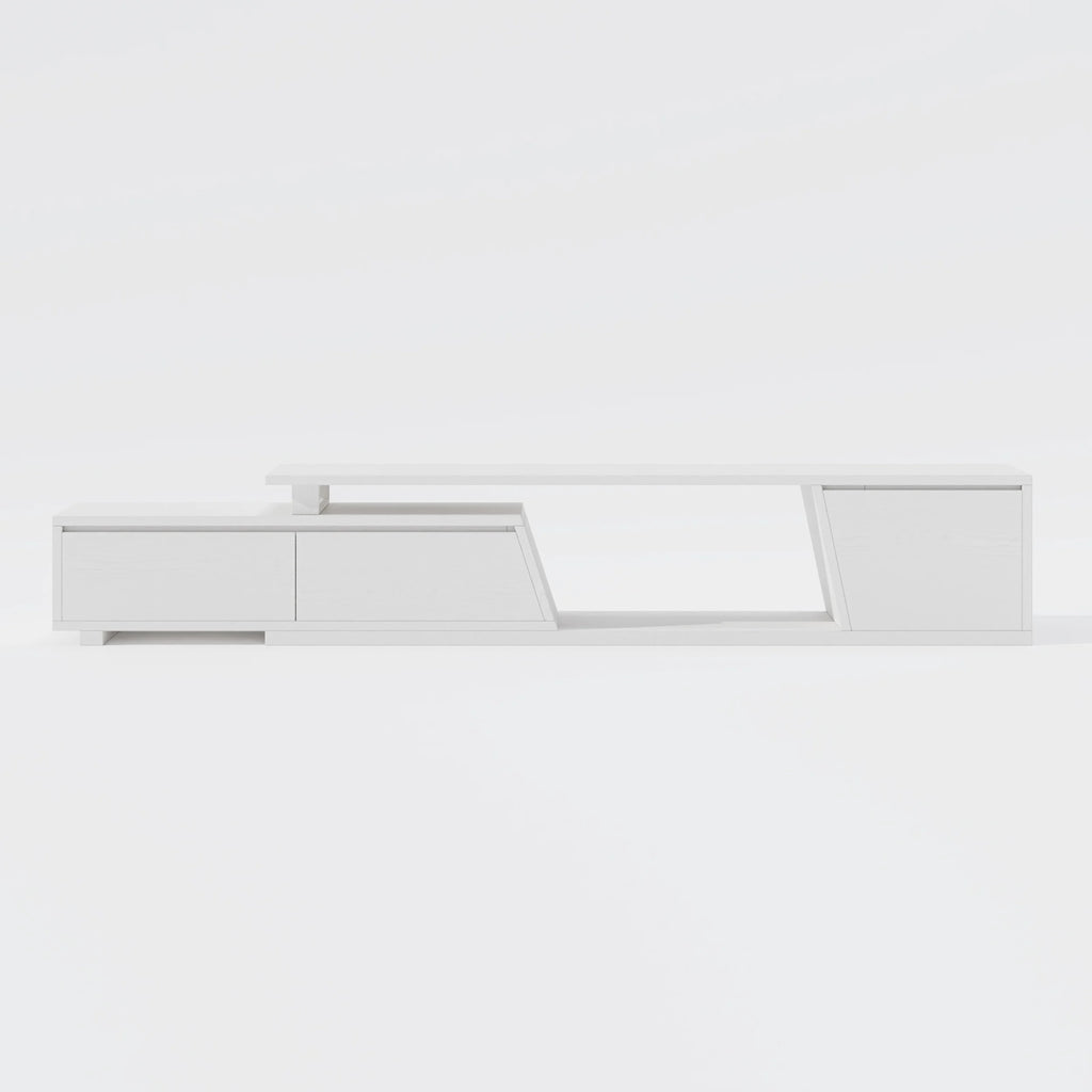 Ensemble meuble TV Fero en bois blanc, meuble TV extensible et table basse rectangulaire
