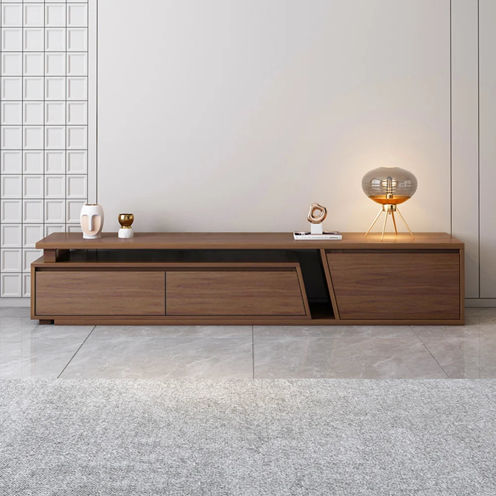 Ensemble table basse Fero rectangulaire et meuble TV extensible en noyer avec 3 tiroirs