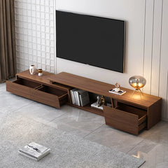 Ensemble table basse Fero rectangulaire et meuble TV extensible en noyer avec 3 tiroirs