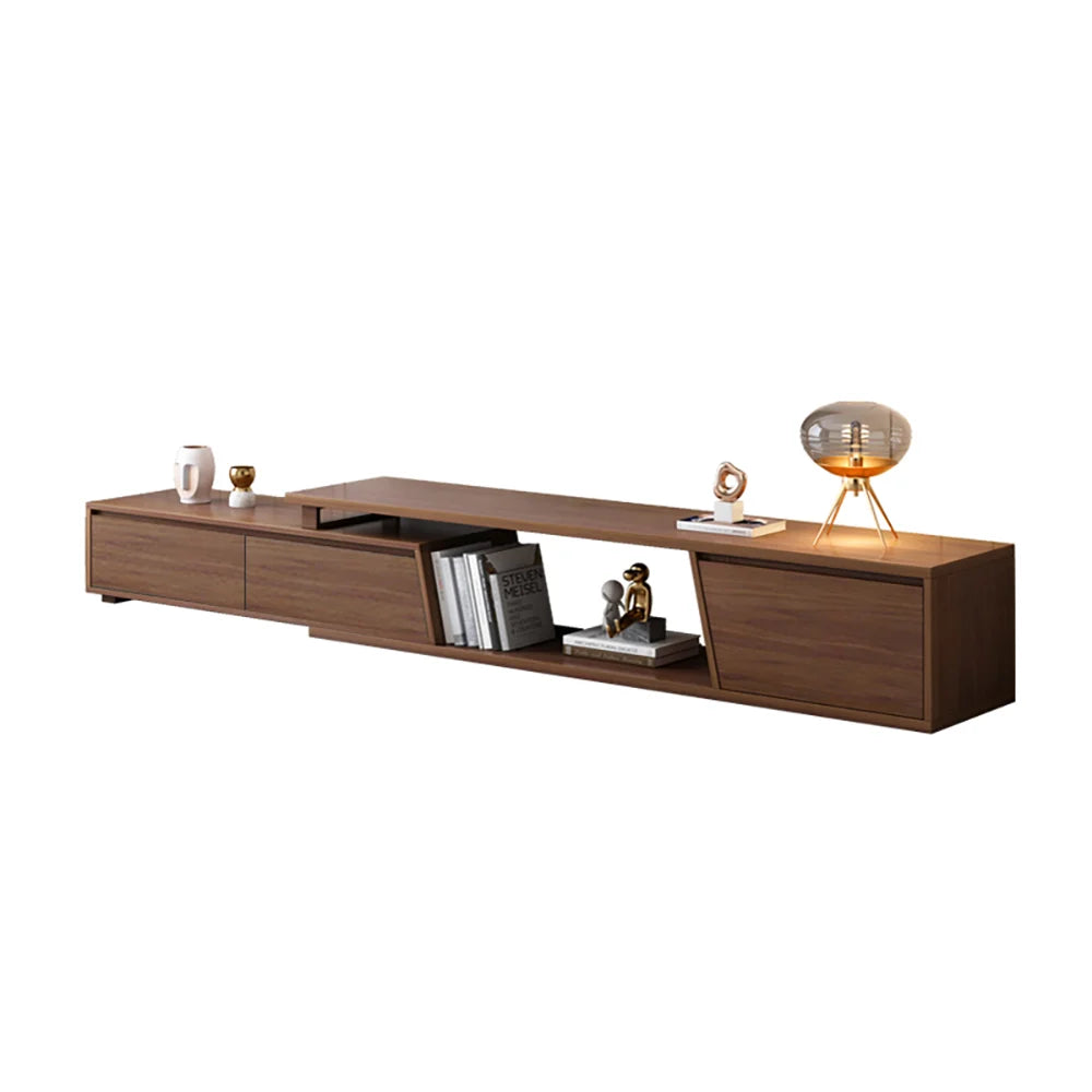 Ensemble table basse Fero rectangulaire et meuble TV extensible en noyer avec 3 tiroirs