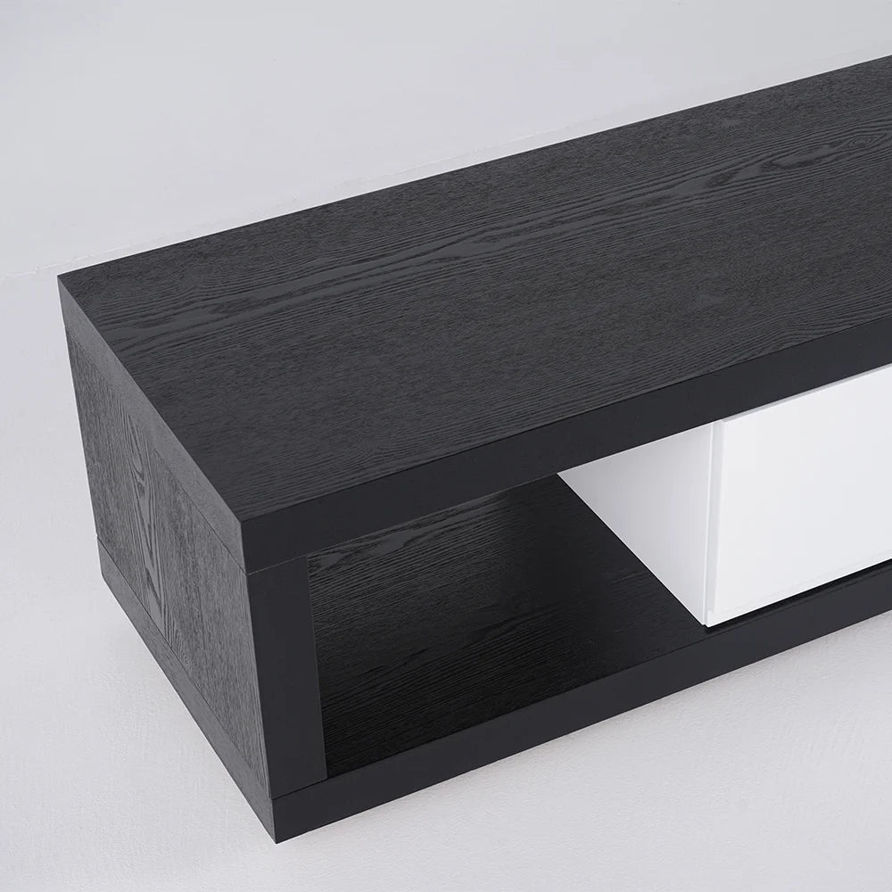 Meuble TV extensible Quoint 180 à 255 cm avec 3 tiroirs Blanc & noir