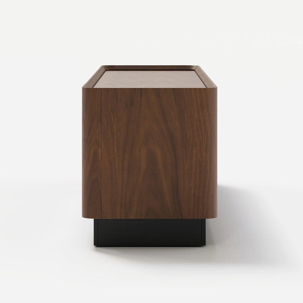 Meuble TV Noyer 200 cm avec portes en verre, rangement et LED
