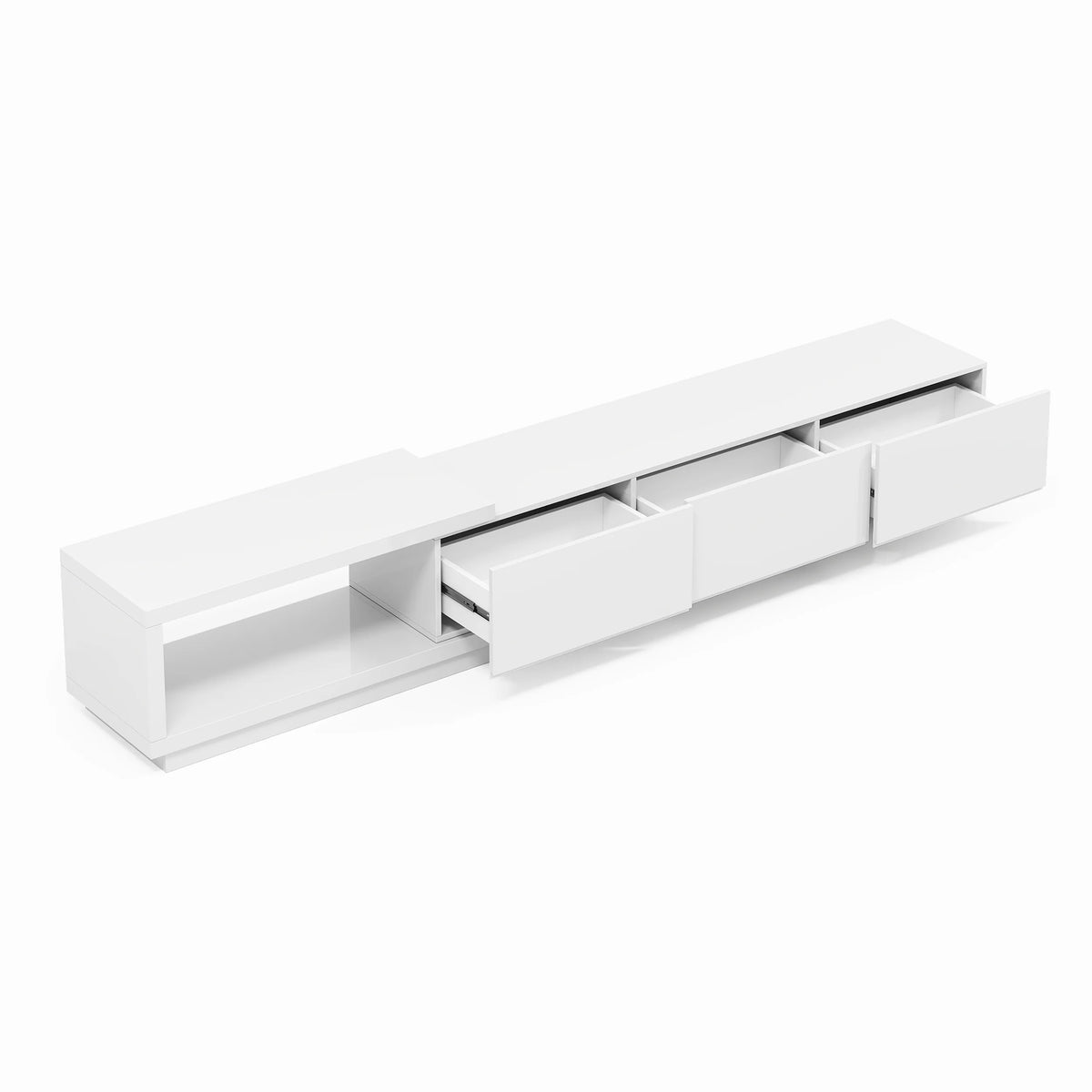 Meuble TV extensible Quoint 180 à 255 cm avec 3 tiroirs Blanc