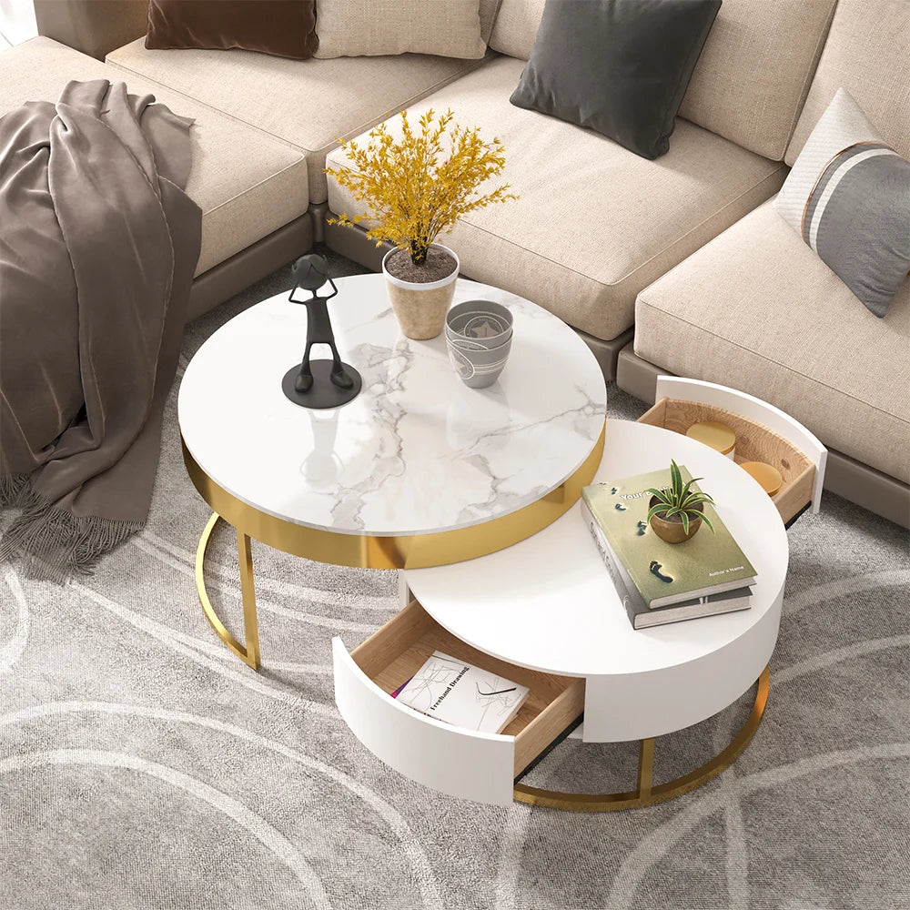Ensemble meuble TV extensible brillant et table basse gigogne