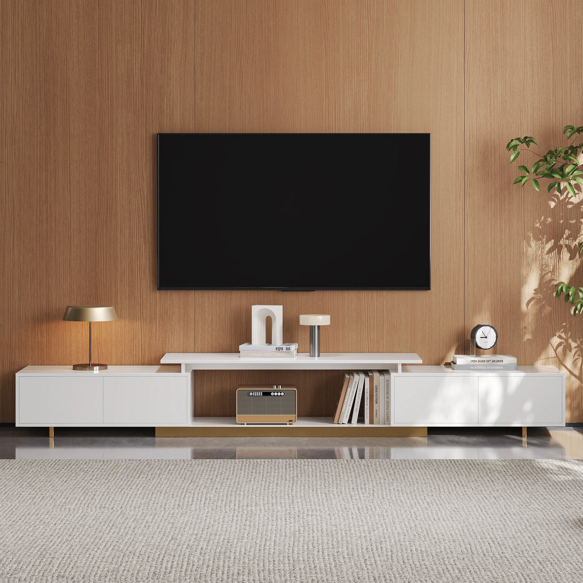 Meuble TV extensible Mordel 160 à 240 cm blanc avec rangement