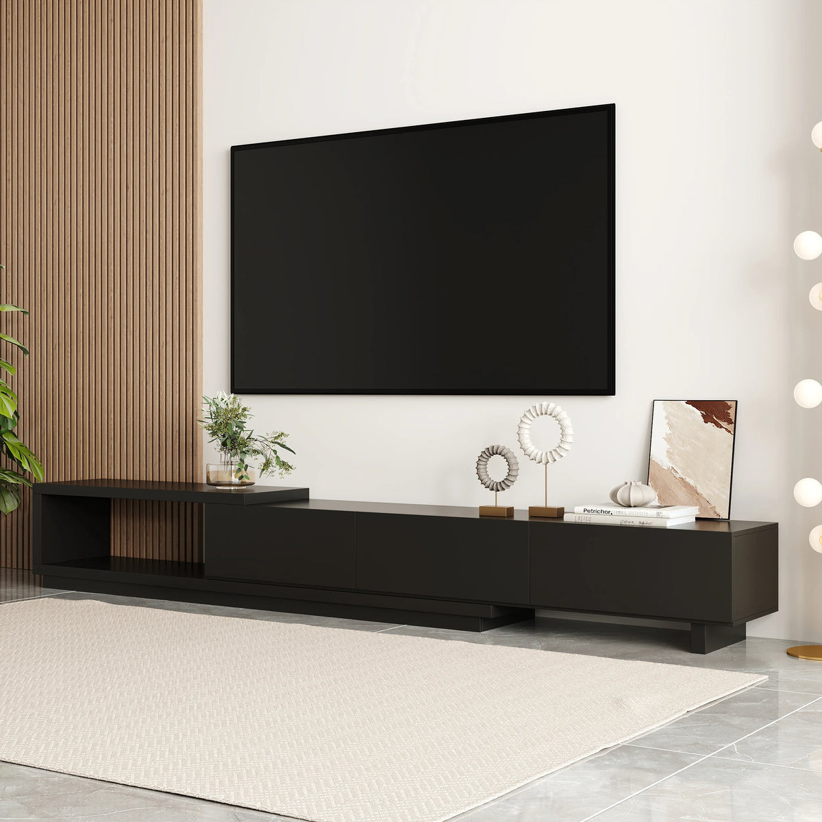 Meuble TV extensible Quoint 180 à 255 cm avec 3 tiroirs Noir