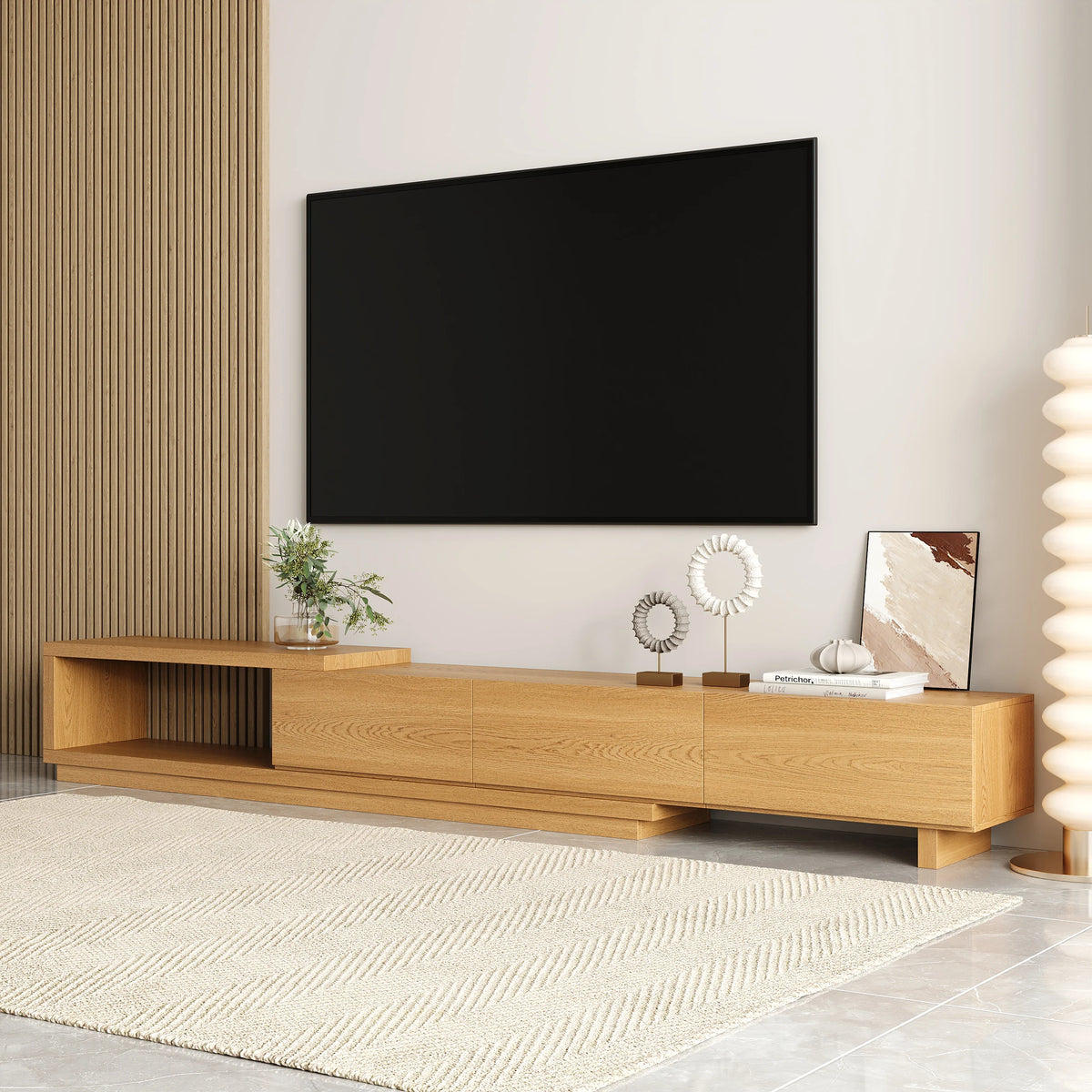 Meuble TV extensible Quoint 180 à 255 cm avec 3 tiroirs Bois naturel