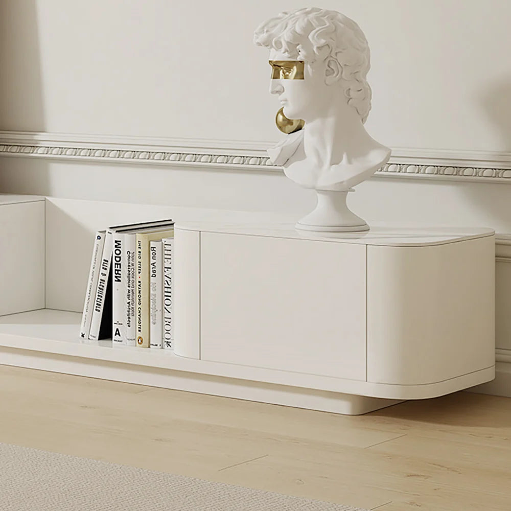 Meuble TV blanc cassé moderne 200 à 275 cm, extensible, avec 4 tiroirs