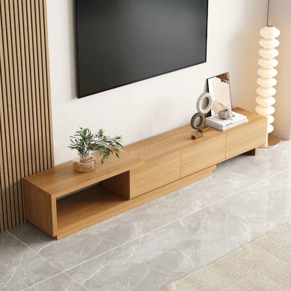 Meuble TV extensible Quoint 180 à 255 cm avec 3 tiroirs Bois naturel