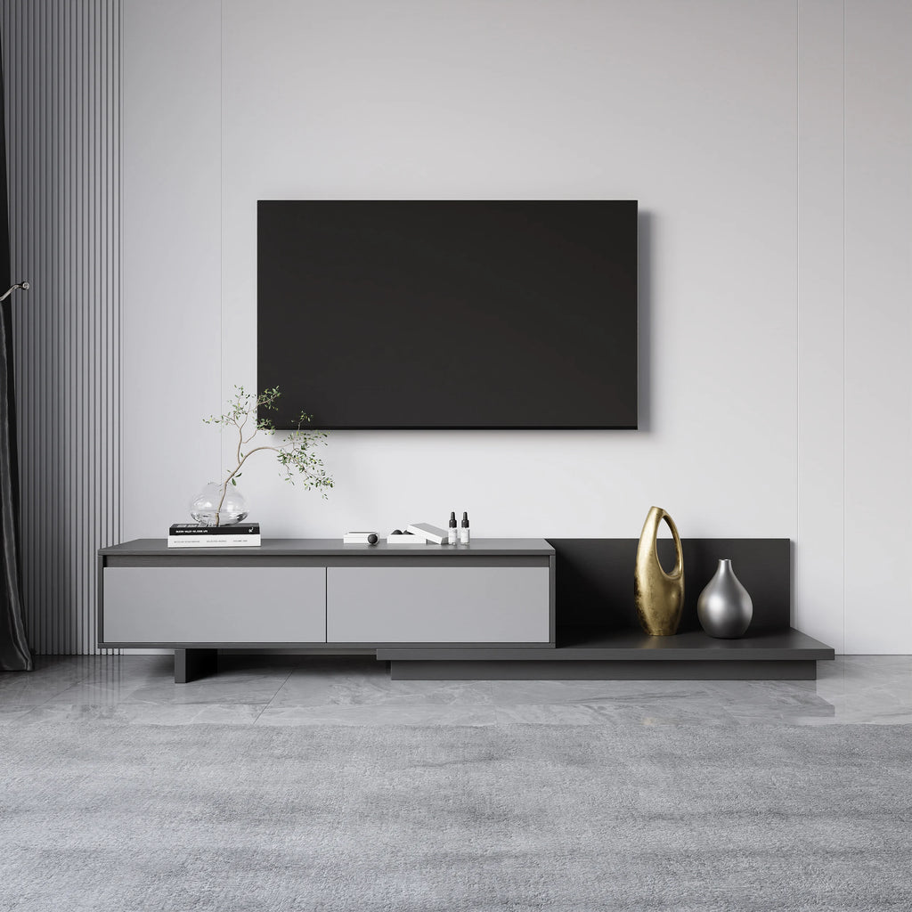 Meuble TV extensible gris Fero avec 2 tiroirs (1200 mm-2000 mm)