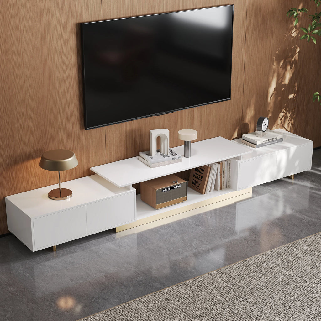 Meuble TV extensible Mordel 160 à 240 cm blanc avec rangement