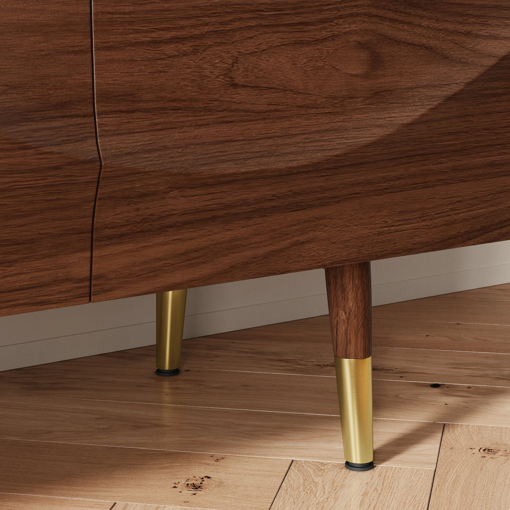 Meuble TV Lake Mid Century avec tiroirs de rangement en noyer au design ondulé pour téléviseurs jusqu'à 1905 mm