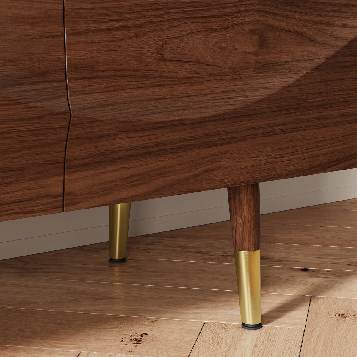 Meuble TV Lake Mid Century avec tiroirs de rangement en noyer au design ondulé pour téléviseurs jusqu'à 1905 mm