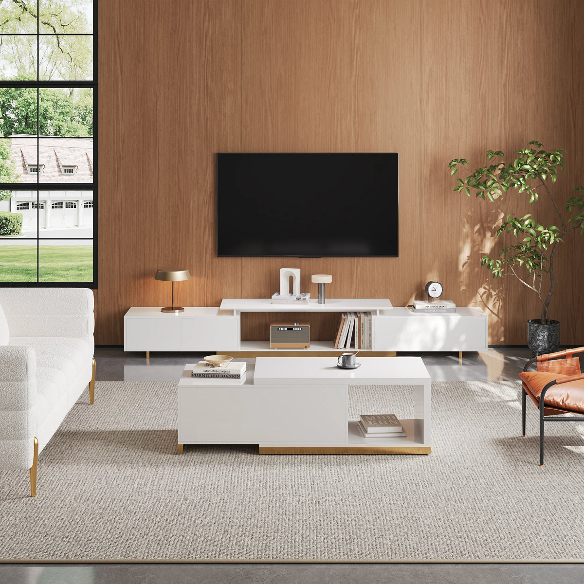 Meuble TV extensible Mordel 160 à 240 cm blanc avec rangement
