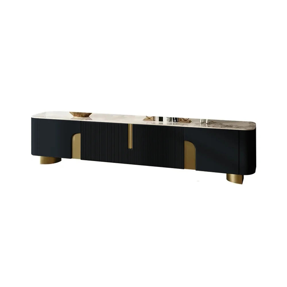Artus Meuble TV Moderne Noir 4 Portes Dessus en Pierre avec Rangement Console Multimédia Télévisions Jusqu'à 2159mm