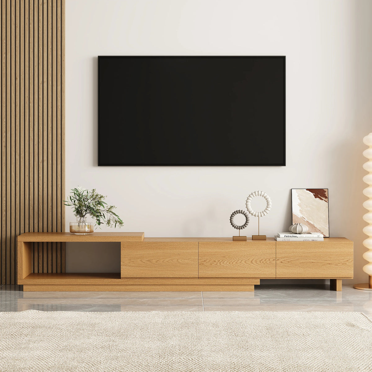 Meuble TV extensible Quoint 180 à 255 cm avec 3 tiroirs Bois naturel