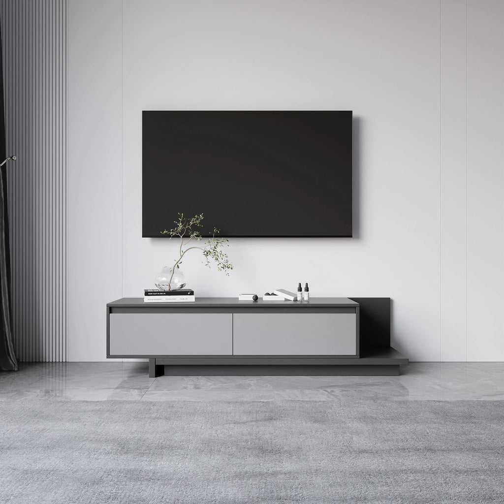 Meuble TV extensible gris Fero avec 2 tiroirs (1200 mm-2000 mm)