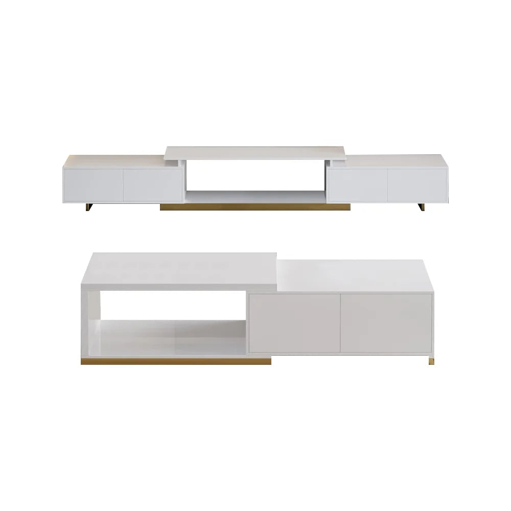 Ensemble meuble tv extensible et table basse Mordel blanc brillant