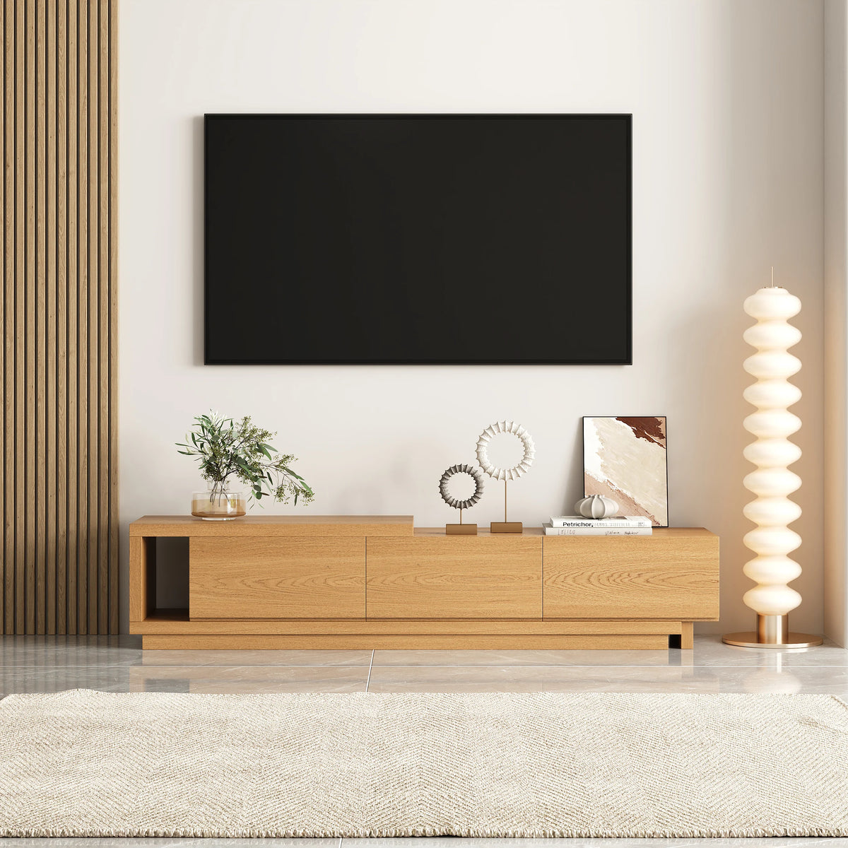 Meuble TV extensible Quoint 180 à 255 cm avec 3 tiroirs Bois naturel