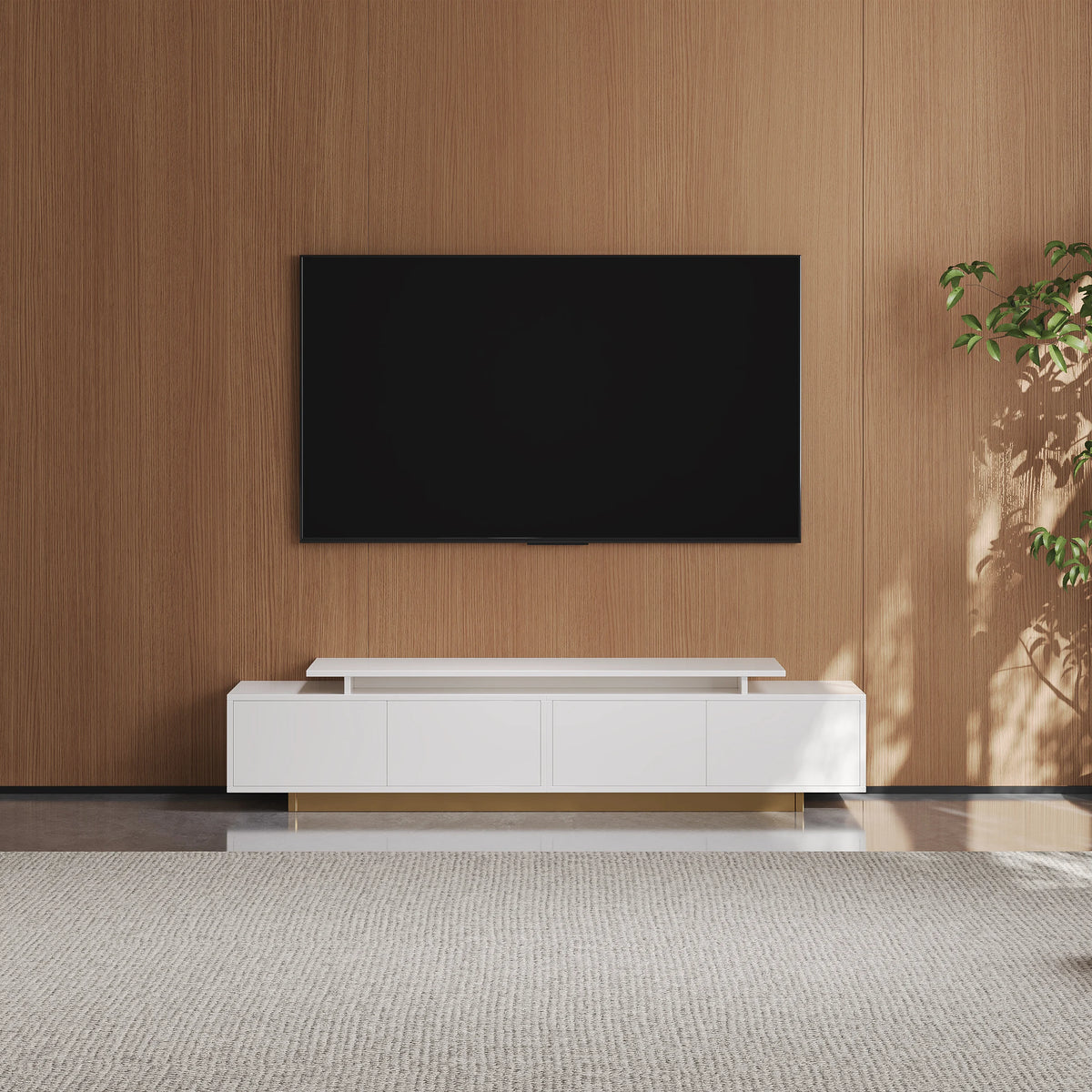Meuble TV extensible Mordel 160 à 240 cm blanc avec rangement