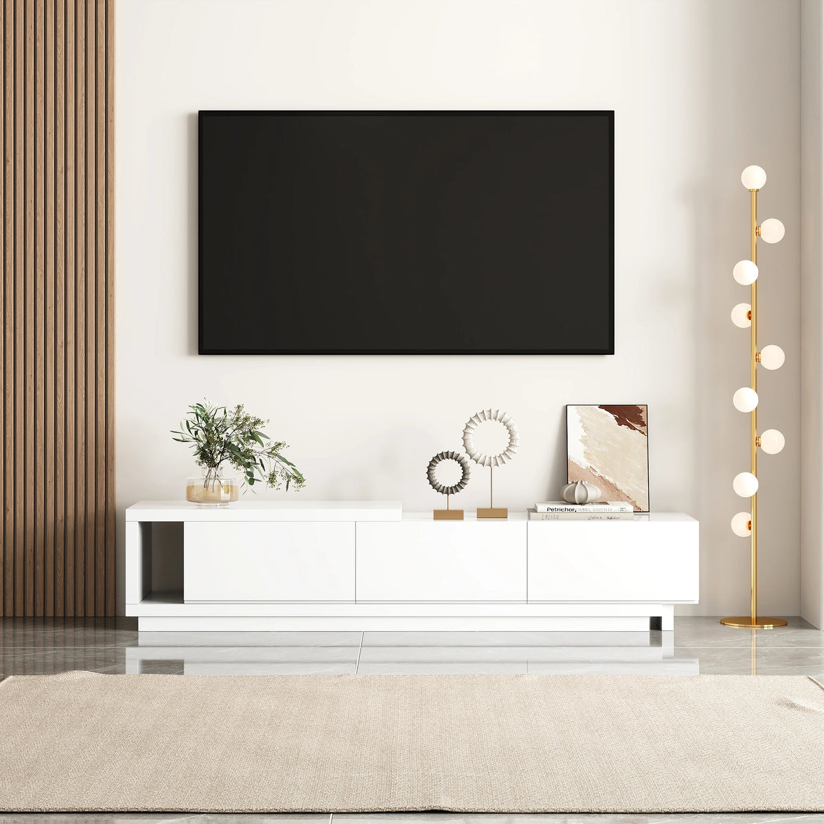 Meuble TV extensible Quoint 180 à 255 cm avec 3 tiroirs Blanc