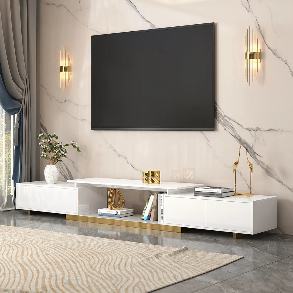 Ensemble meuble TV extensible brillant et table basse gigogne