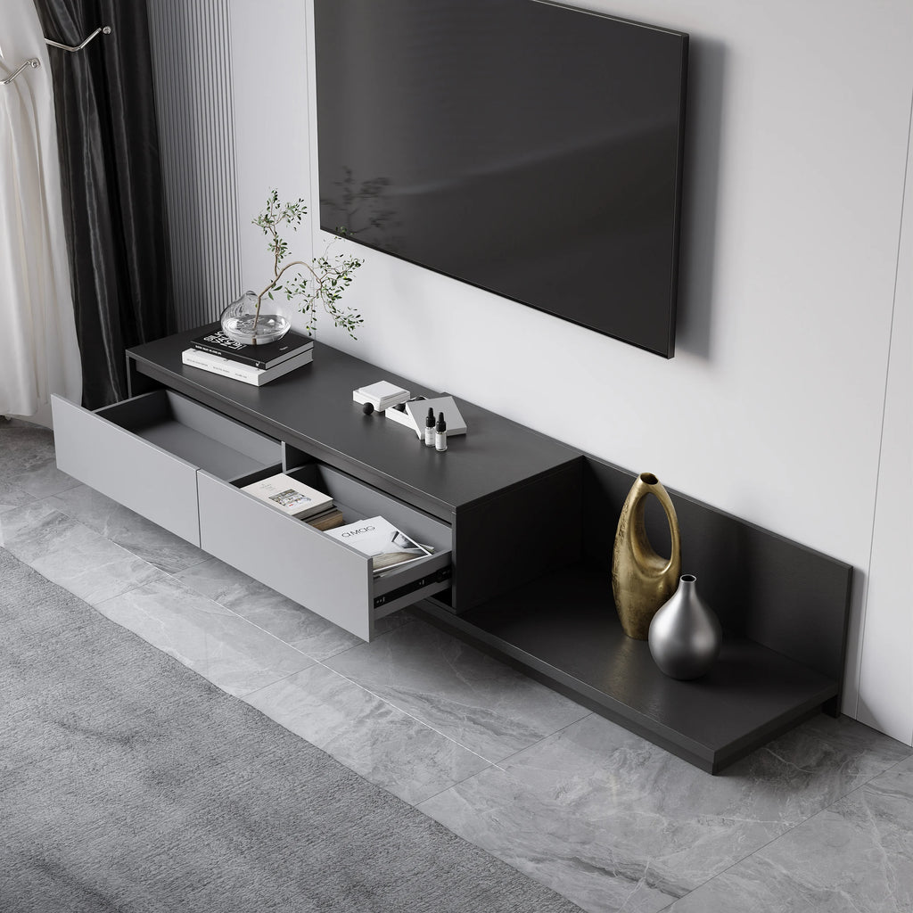Meuble TV extensible gris Fero avec 2 tiroirs (1200 mm-2000 mm)
