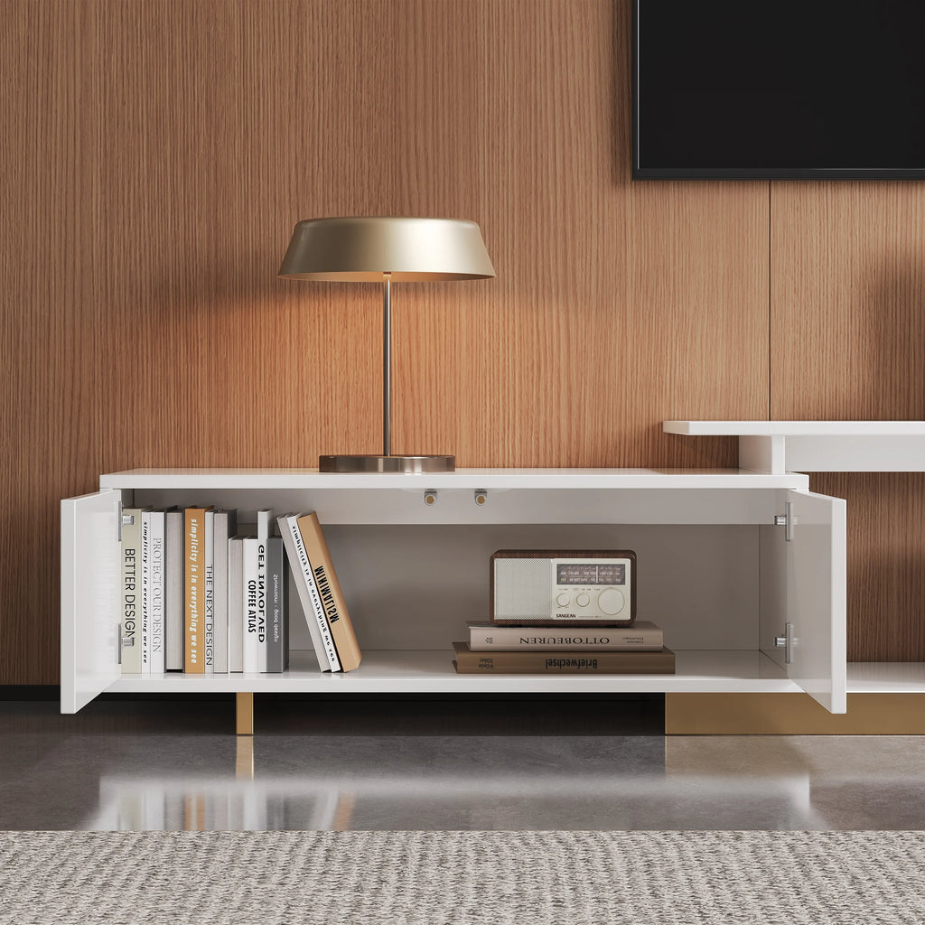 Meuble TV extensible Mordel 160 à 240 cm blanc avec rangement