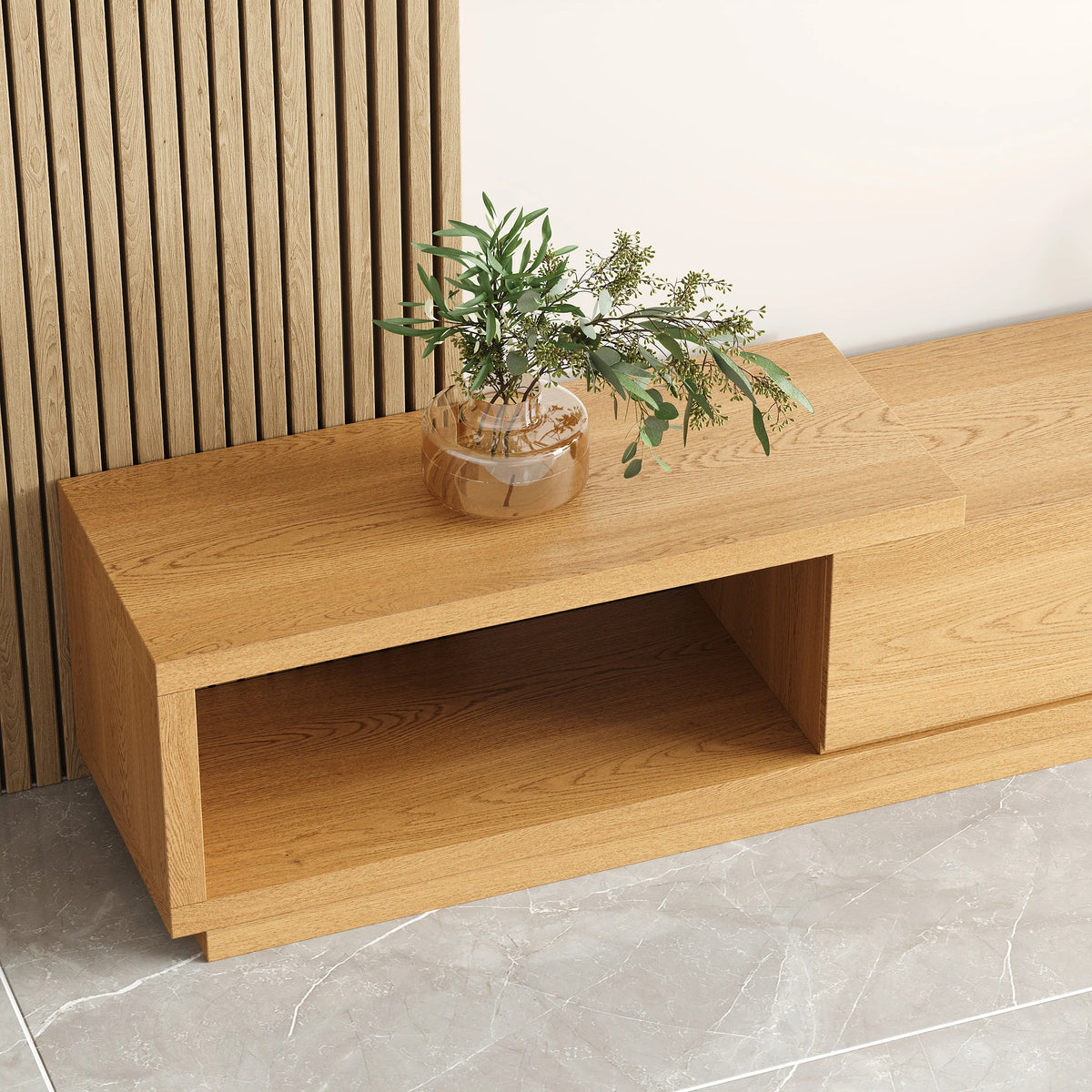 Meuble TV extensible Quoint 180 à 255 cm avec 3 tiroirs Bois naturel