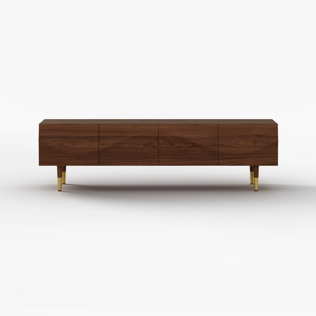Meuble TV Lake Mid Century avec tiroirs de rangement en noyer au design ondulé pour téléviseurs jusqu'à 1905 mm