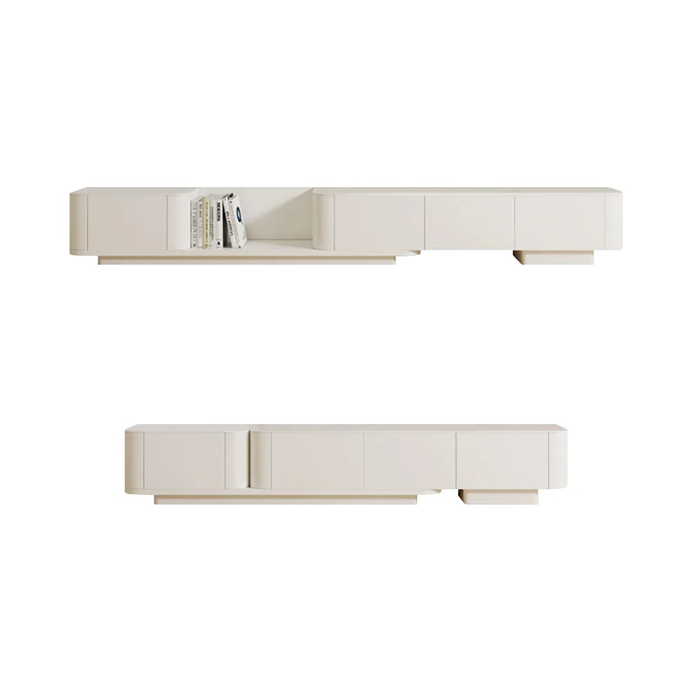 Meuble TV blanc cassé moderne 200 à 275 cm, extensible, avec 4 tiroirs