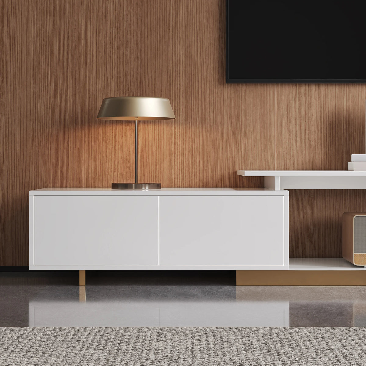 Meuble TV extensible Mordel 160 à 240 cm blanc avec rangement