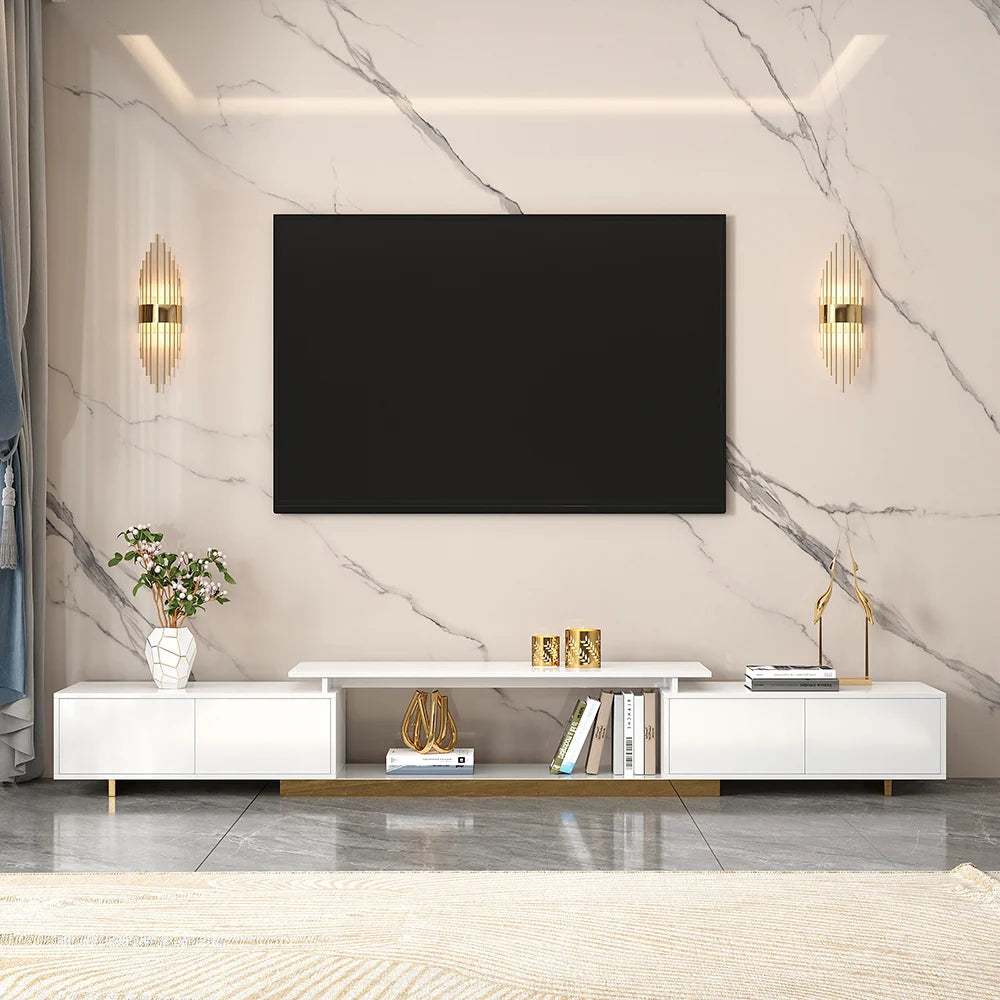 Ensemble meuble TV extensible brillant et table basse gigogne