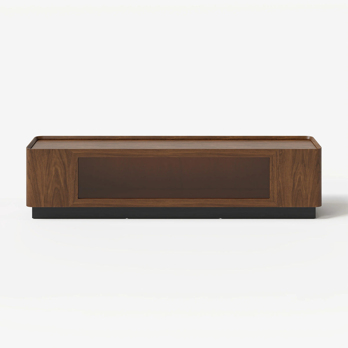 Meuble TV Noyer 200 cm avec portes en verre, rangement et LED