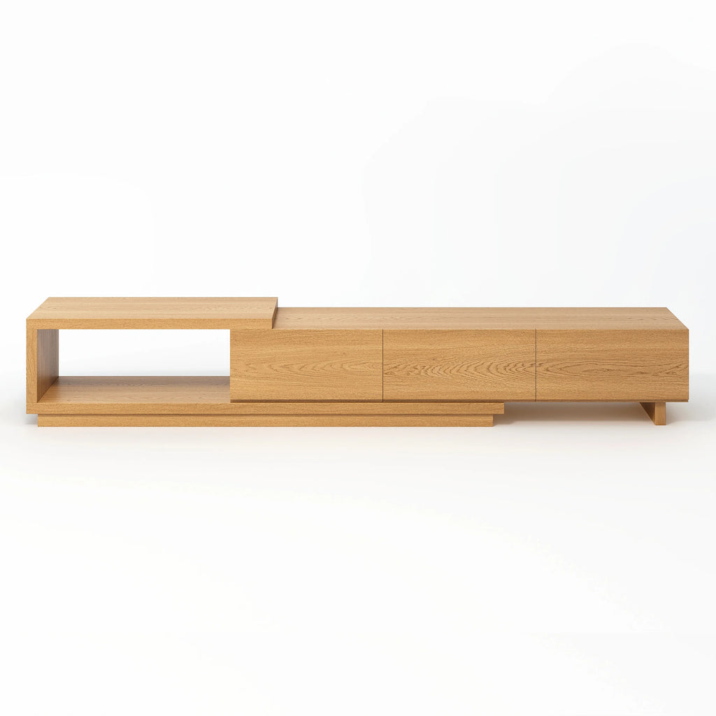 Meuble TV extensible Quoint 180 à 255 cm avec 3 tiroirs Bois naturel