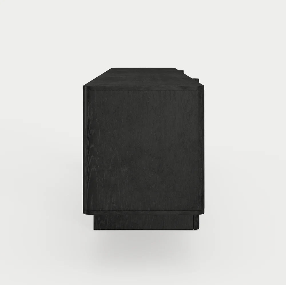 Meuble TV noir cannelé en bois de frêne de 203 cm avec rangements