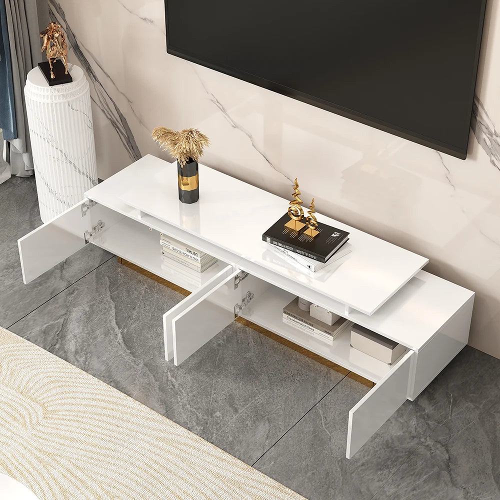 Ensemble meuble TV extensible brillant et table basse gigogne