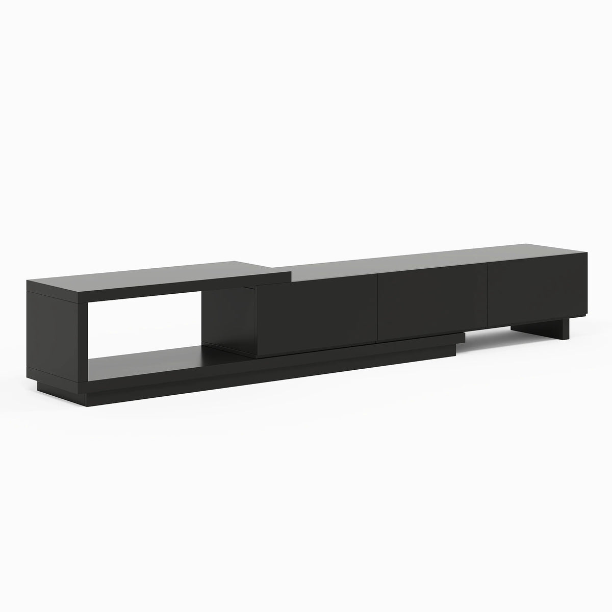 Meuble TV extensible Quoint 180 à 255 cm avec 3 tiroirs Noir