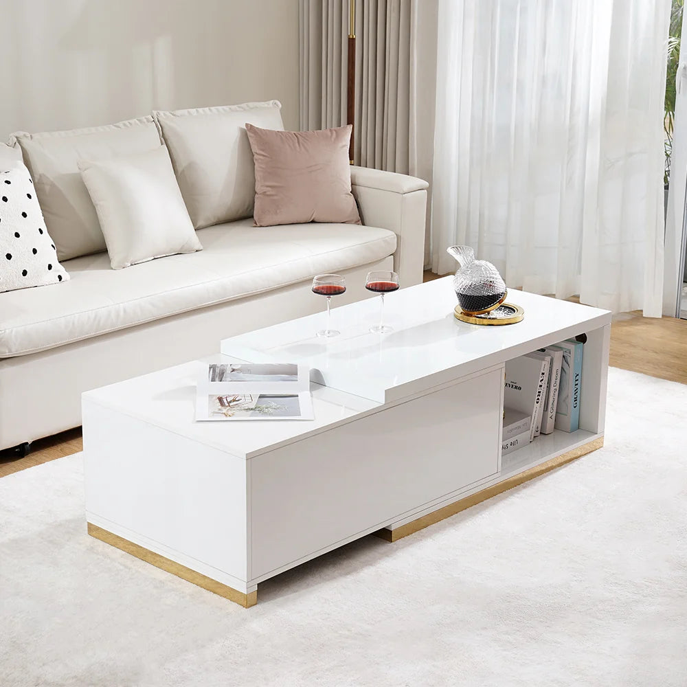 Ensemble meuble tv extensible et table basse Mordel blanc brillant