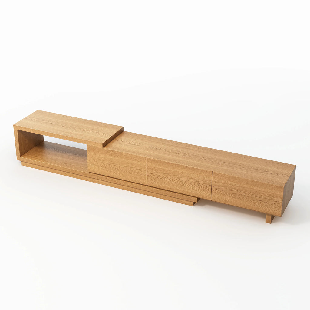 Meuble TV extensible Quoint 180 à 255 cm avec 3 tiroirs Bois naturel