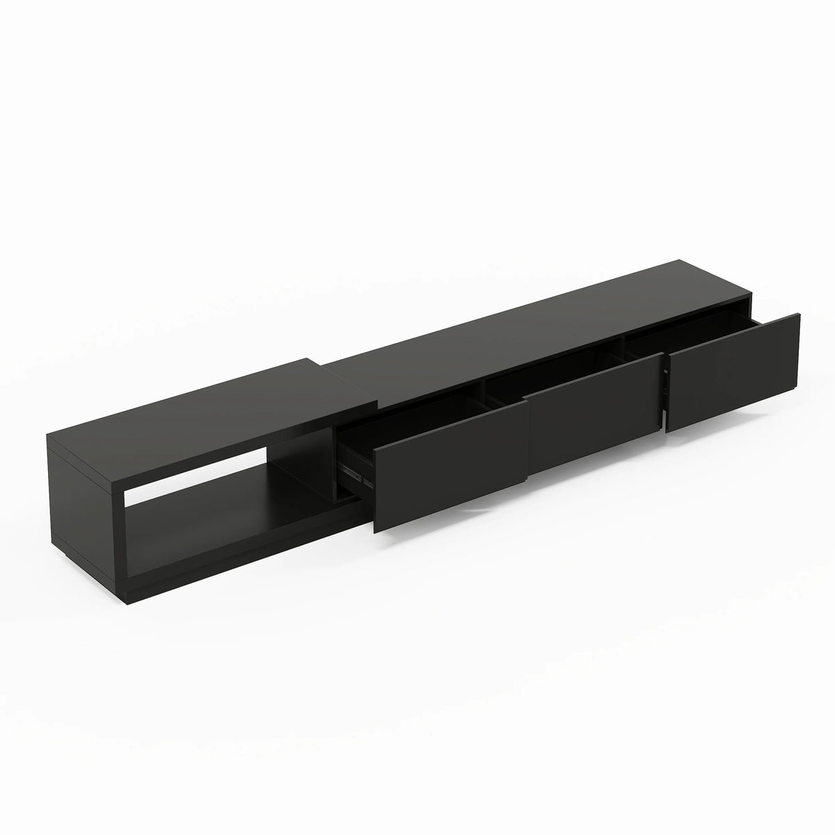 Meuble TV extensible Quoint 180 à 255 cm avec 3 tiroirs Noir