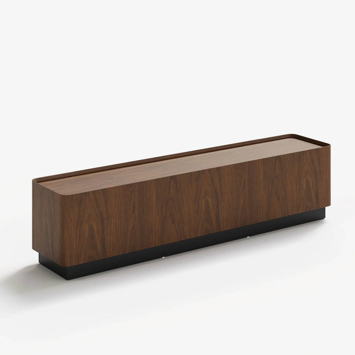 Meuble TV Noyer 200 cm avec portes en verre, rangement et LED