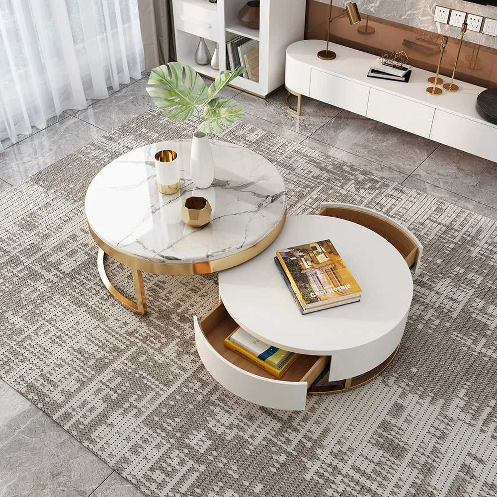 Ensemble meuble TV extensible brillant et table basse gigogne