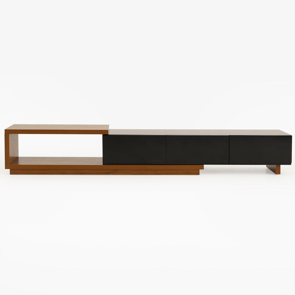 Meuble TV extensible Quoint 180 à 255 cm avec 3 tiroirs Noyer & noir